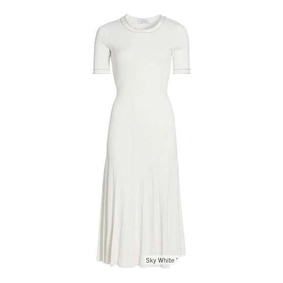 Elie Tahari White Robin Pearl Embellished Midi Sweater Dress Size Large - Picture 2 of 13